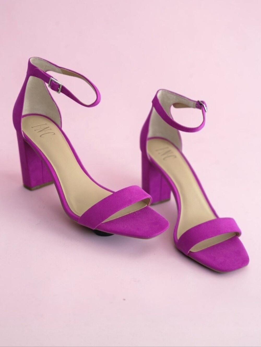 INC International Concepts Fuchsia Pink Block Heel Ankle Strap Sandals Size 10